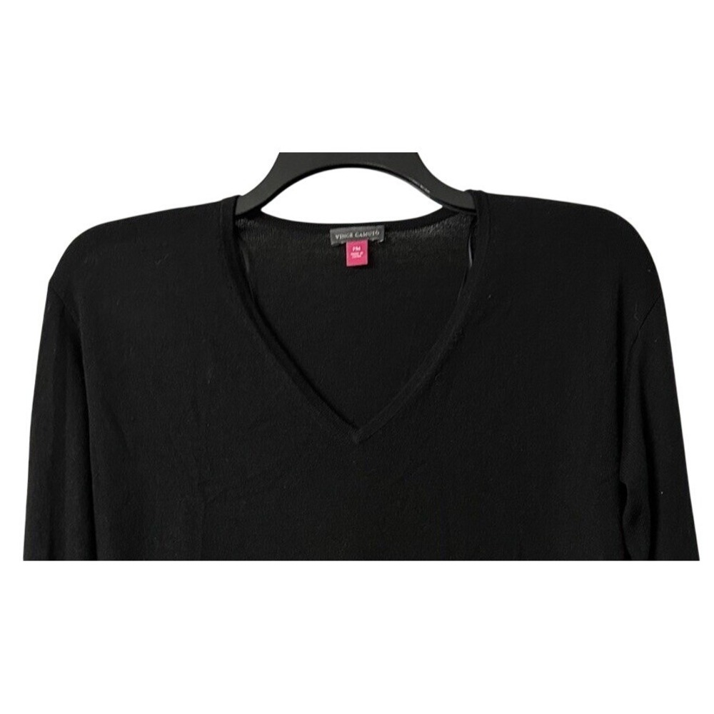 NWT Vince Camuto Womens Long Lace Sleeve Pullover V Neck Black Sweater Size PM - Picture 2 of 12